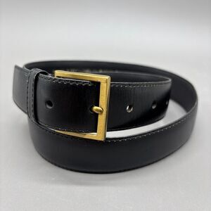 Vintage Black Saddle Leather Belt Solid Brass Buckle Uruguay Mens 34 Classic